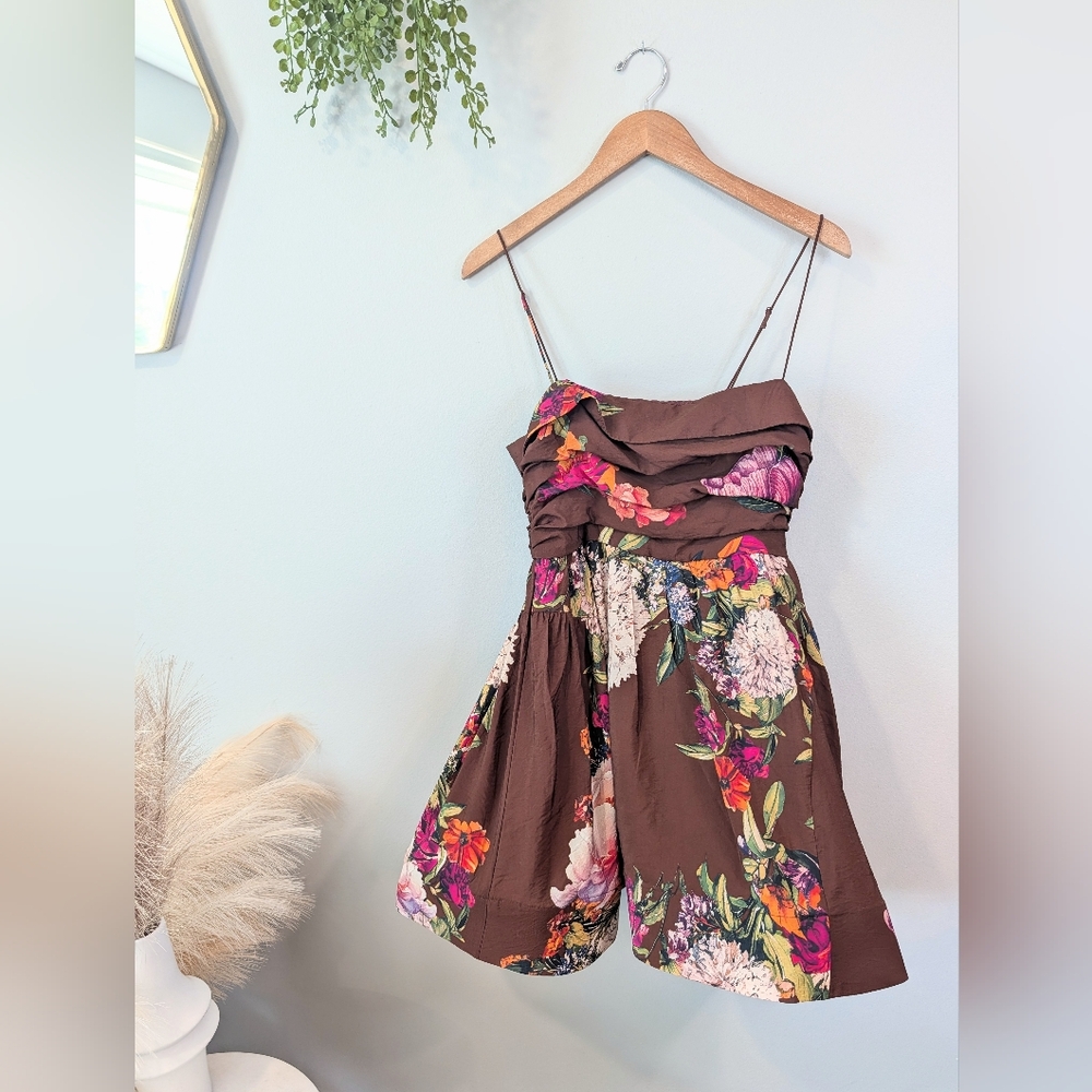 Maeve Floral Brown Mini Dress Size M - Picture 2 of 12